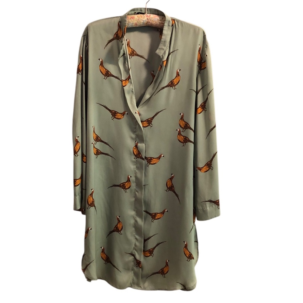 Zara Green Bird Pattern Shirt